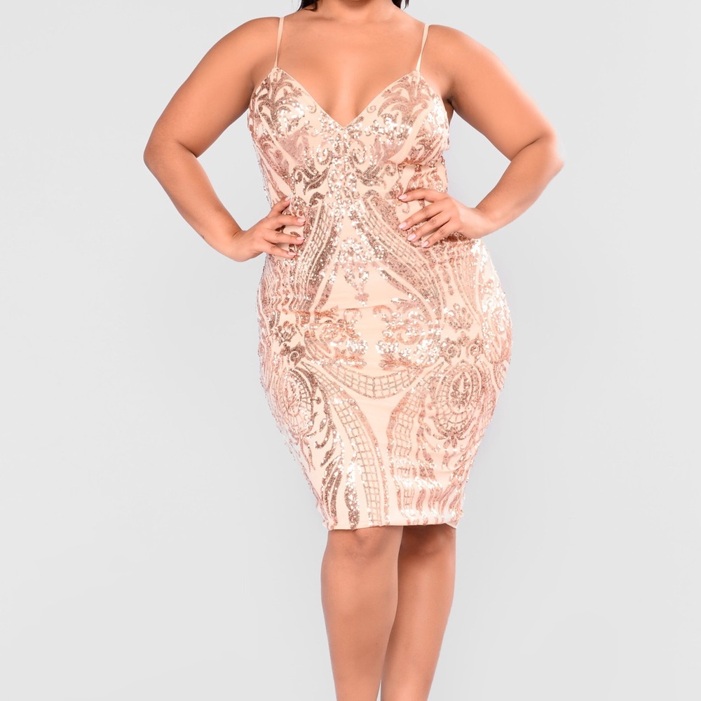 Fashion Nova Ashe Sequin Dress, New With Tags, Rose Gold